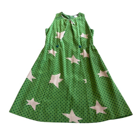 Girls From Savoy Anthropologie Green Star Print Silk Dress A-Line Size 4 Women's - Picture 3 of 12